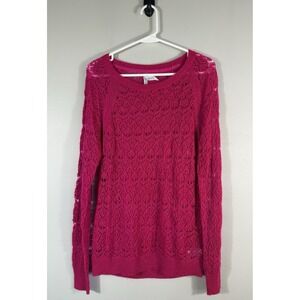 Aeropostale Sweater Womens Juniors XL Pink Open Knit Metallic Long Sleeve Fitted